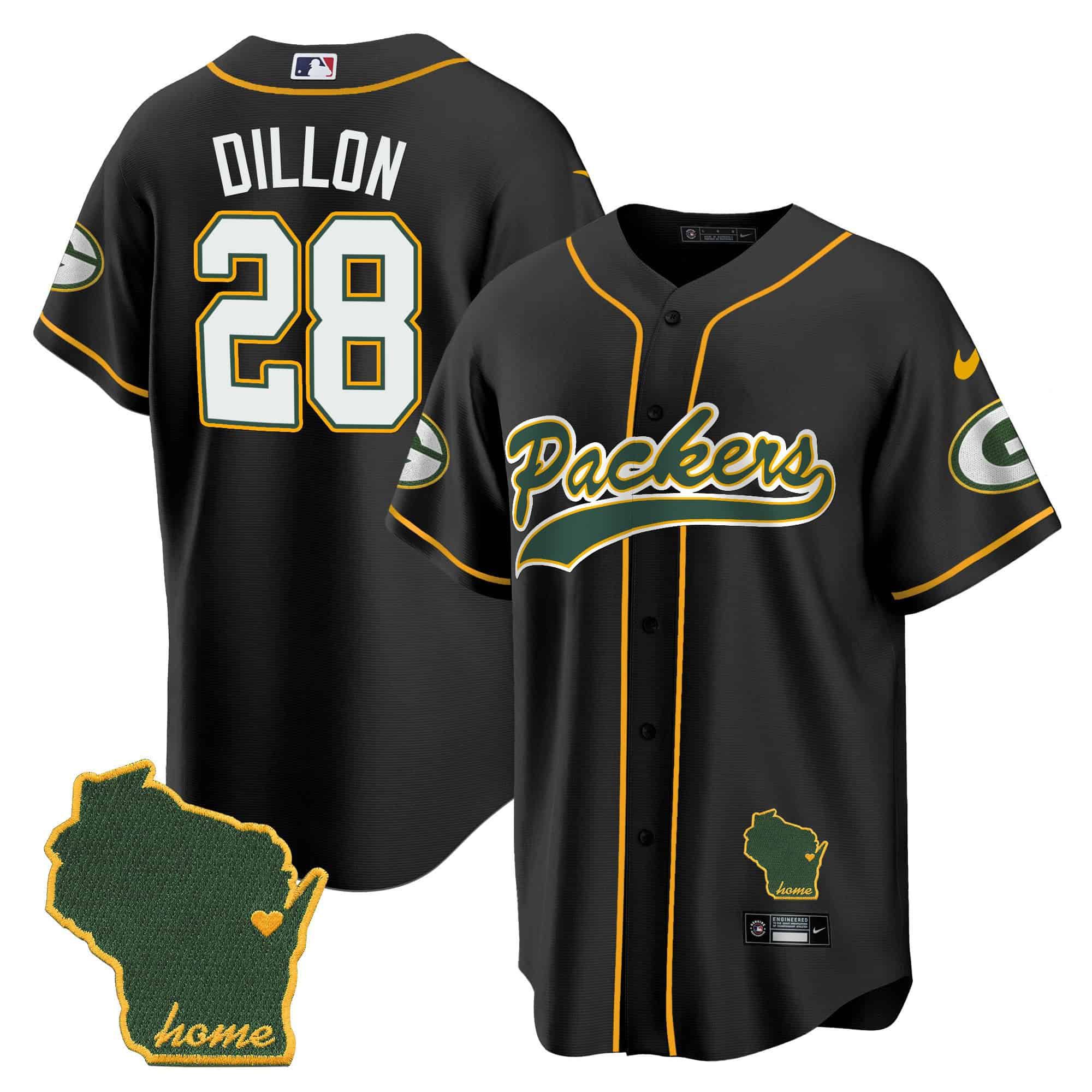 Men Green Bay Packers 28 Dillon Black 2024 Nike Home Patch Baseball NFL Jersey